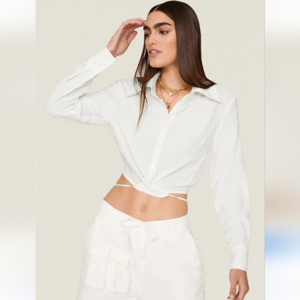 Louna White Crop Tie-Back Top Size M